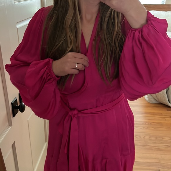 Banana Republic Bright Peony Satin Ruffle Wrap Dress small - Picture 12 of 16